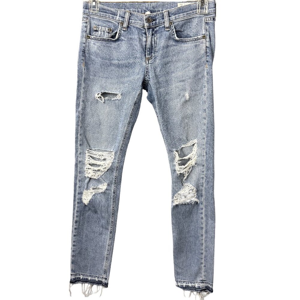RAG & BONE “Dre” Light Wash Slim Boyfriend Women’s 26 Distressed Denim Thrashed